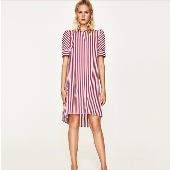 Zara Dresses & Skirts - ZARA RED & WHITE HIGH-LOW MIDI DRESS | S